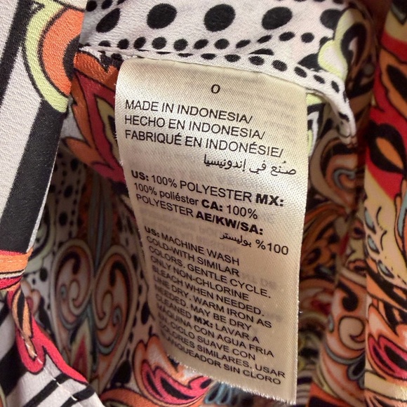 Chico's Black and White Blouse with Orange Floral Accents - Picture 4 of 8